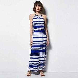 Milly Nautical Blue Striped Halter Maxi Dress Sz L